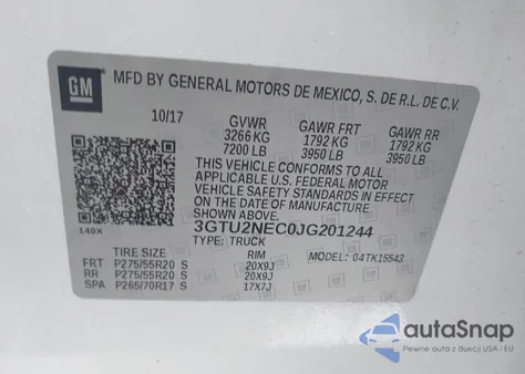 2018 GMC Sierra 1500 Slt from USA, damaged, VIN 3GTU2NEC0JG201244